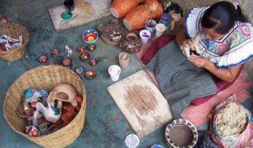 woman doing clay handicraft in Amatenango del Valle in Chiapas Mexico